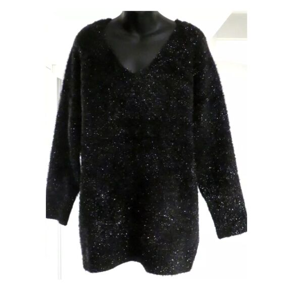RITA ORA X PRIMARK BLACK FLUFFY SPARKLY RELAXED LONG JUMPER TOP. Size XL - Picture 1 of 3